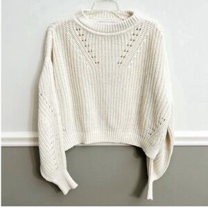 La Ligne Ivory Cream Cable Knit Balloon Sleeve Crew Neck Sweater Extra Small